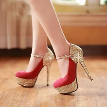 shofoo shoes.Are 2016 new free shipping, leather cashmere fabrics, noble gold sequins high-heeled shoes, round toe pumps.