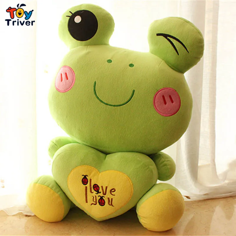 

2016 green frog with love heart stuffed toys plush doll birthday Day gift for baby kids children girlfriend present sad frog