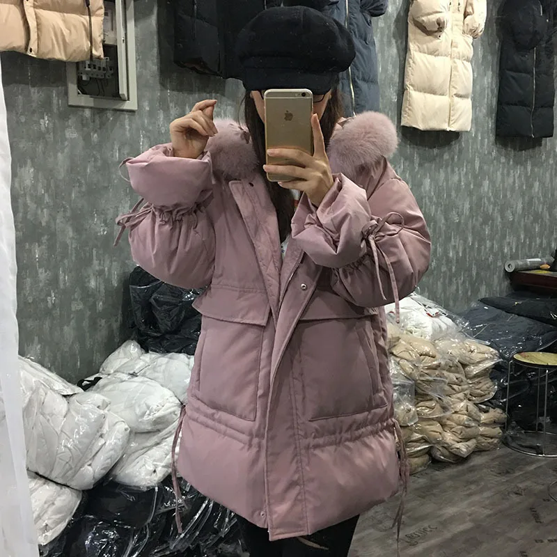 AYUNSUE зимняя куртка на утином пуху женская с капюшоном лисий мех воротник теплое пальто корейские женские куртки плюс размер Invierno Mujer KJ2554