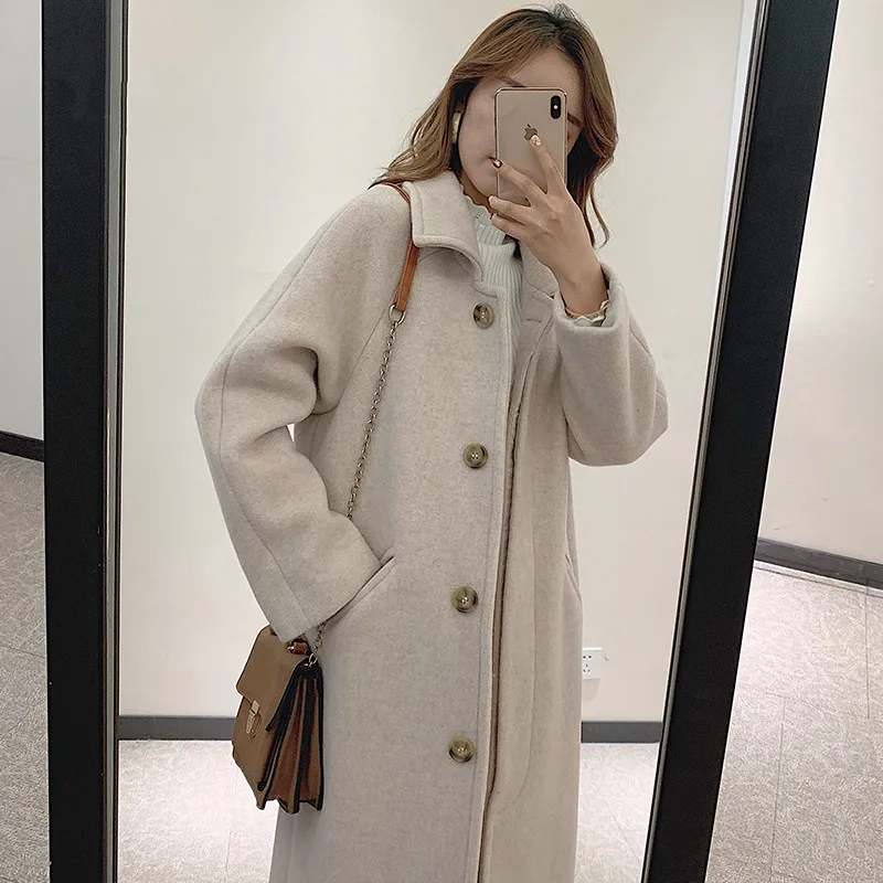 Женское длинное шерстяное пальто cappotto donna kaban свободное и куртка для осени зимы