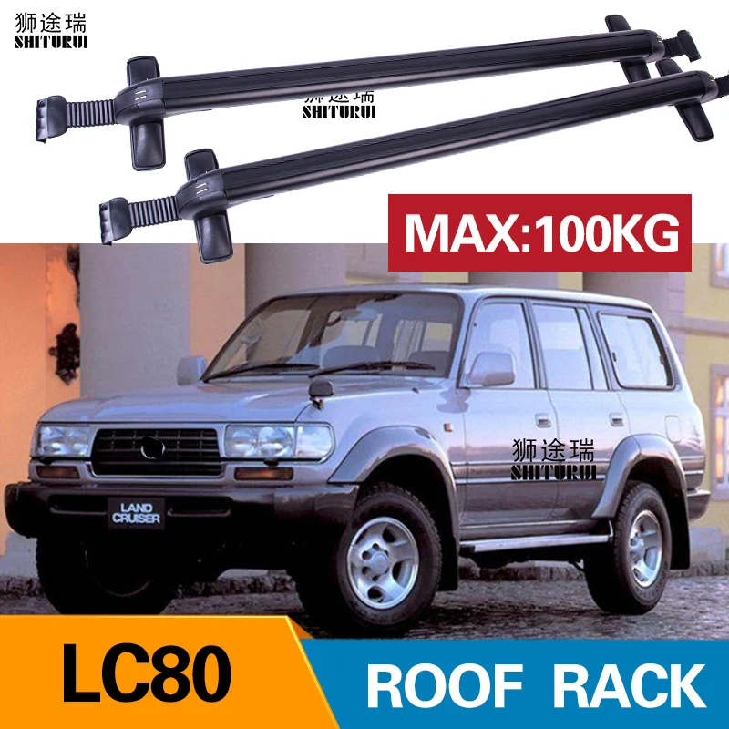 2 قطع قضبان سقف لتويوتا LC80 لاند كروزر 80 دون حديدي 2010 + سبائك الألومنيوم الجانب القضبان عبر القضبان حامل سقفي الأمتعة