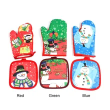 Кухонные Рождественские перчатки для выпечки, теплоизоляционные перчатки для посуды, набор хлопковых изолированных рукавиц, держатель для горшка, Microondas рукавица