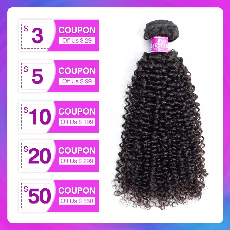 BFF GIRL Brazilian Kinky Curly Hair Bundles 100% Human Hair 1/3/4 Bundles Natural Color Jerry Curl Remy Hair Weaves Extensions