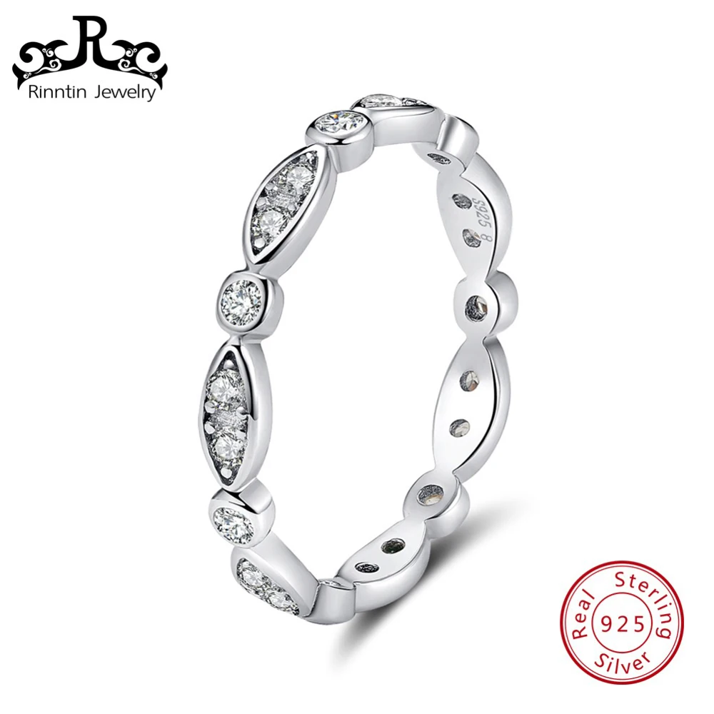 Rinntin Genuine 925 Sterling Silver Women Wedding Band Prong Setting Clear Aaa Zircon Eternal Rings For Female Jewelry Tsr71 huismerk kopen in de aanbieding