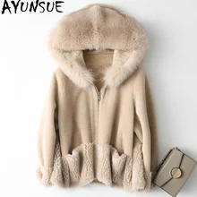 AYUNSUE пальто из натурального меха женский воротник из лисьего меха шерстяные пальто зимняя куртка женская овечья шерсть меховые куртки Корейская верхняя одежда MY