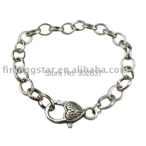 

10PCS SILVER TONE SPIRAL HEART CLASP CHAIN BRACELETS 20CM