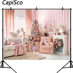 Каписко камин диван розовый Рождество дерево декор фотографии фоны индивидуальные фотографические фоны для фотостудии