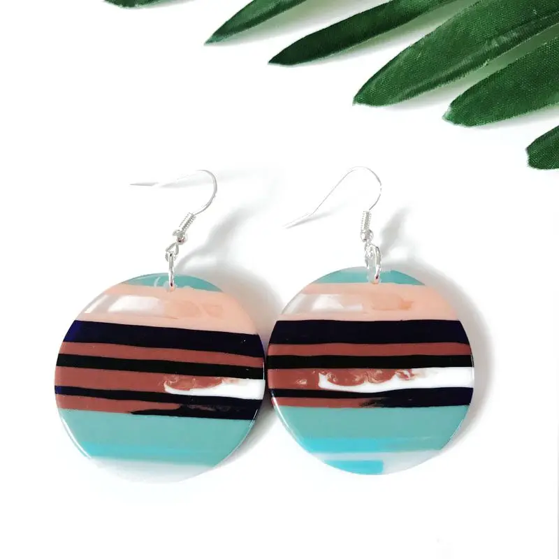 

Free Shipping Round Fashion Mixed Color Popular Resin Bohemia Styles Hot Selling Earring