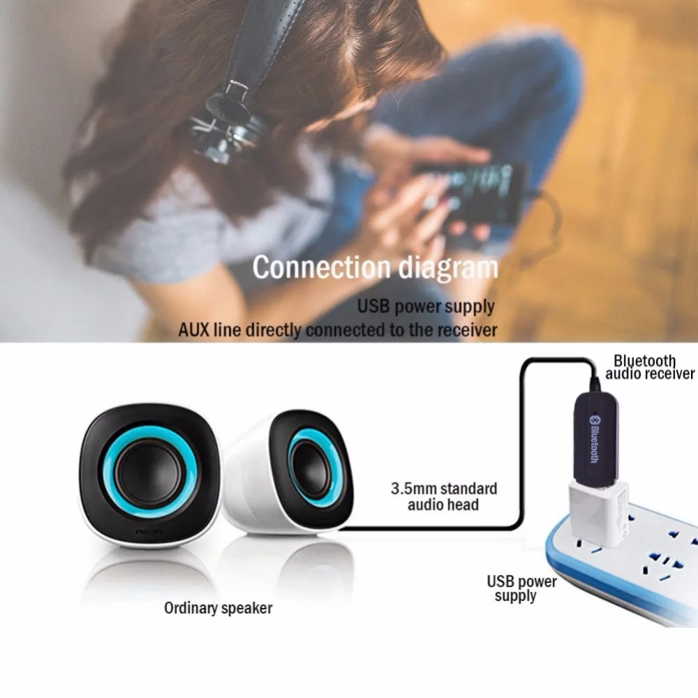USB беспроводной Bluetooth музыкальный стерео приемник Adapte аудио 3,5 мм музыкальный передатчик для ТВ ноутбука Bluetooth приемник подключения