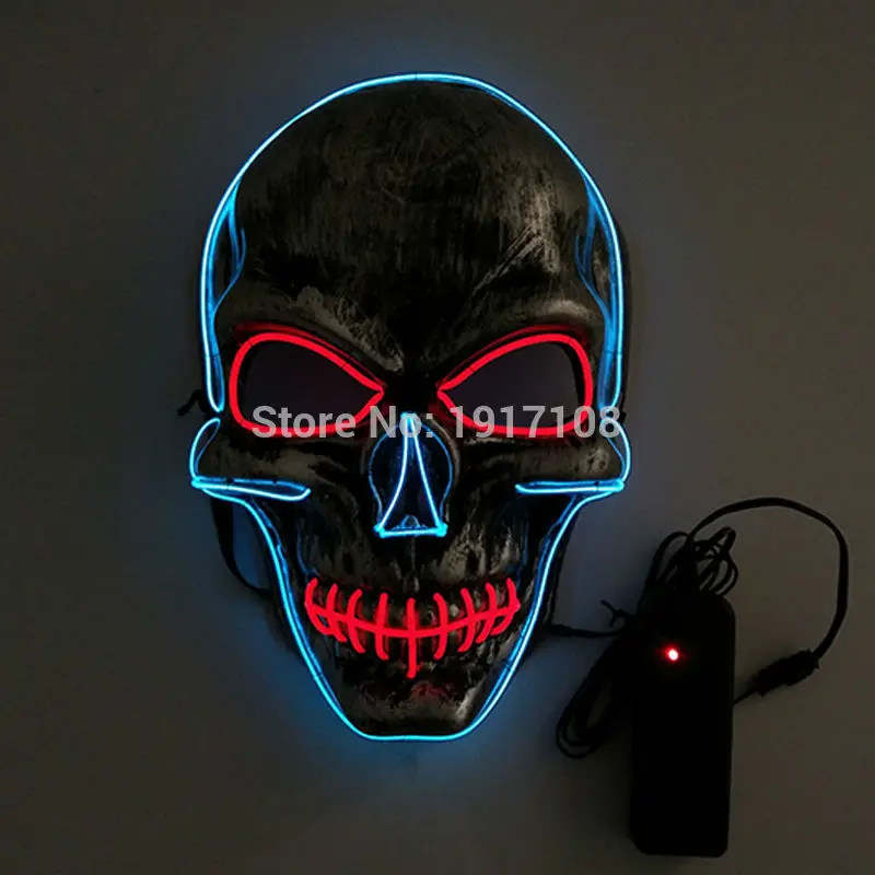 

New Halloween Party Mask masquerade Skull head Mask Fashion LED Flashing Neon Light Luminous EL Wire by 3V Sound Active Driver