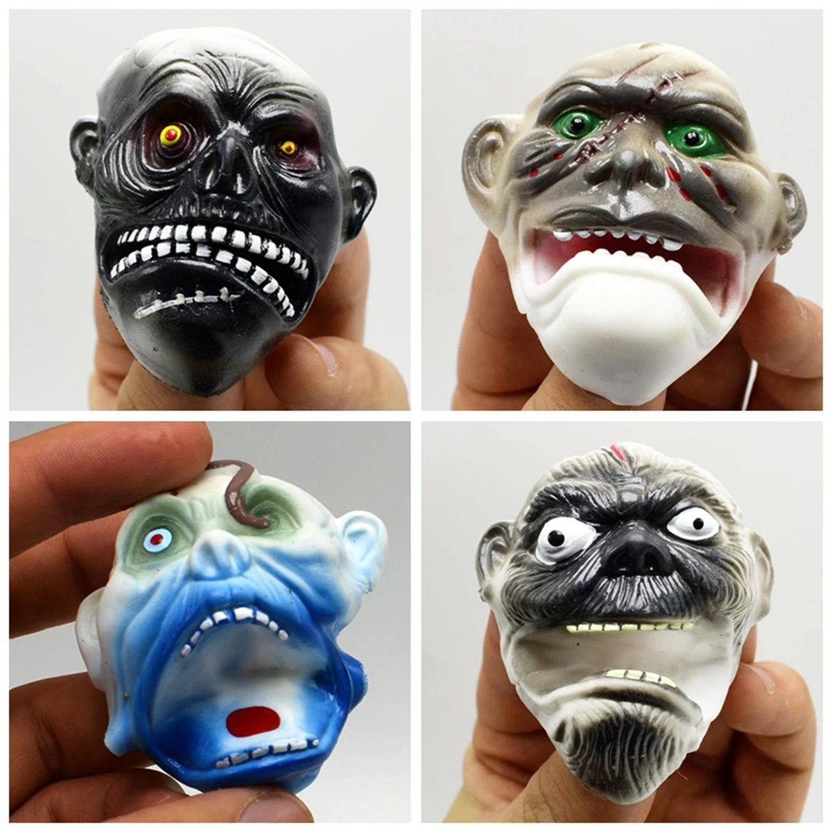 

4Pcs Soft TPR Halloween Glove Puppets 9x12x3cm Ghost face Hand Puppet Realistic Role Play Toy Gift for Halloween Party Random