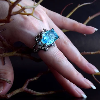 

2020 NEW blue crystal ring Trendy jewellery large rectangle stone beautiful Butterfly high quality jewelry charming rings
