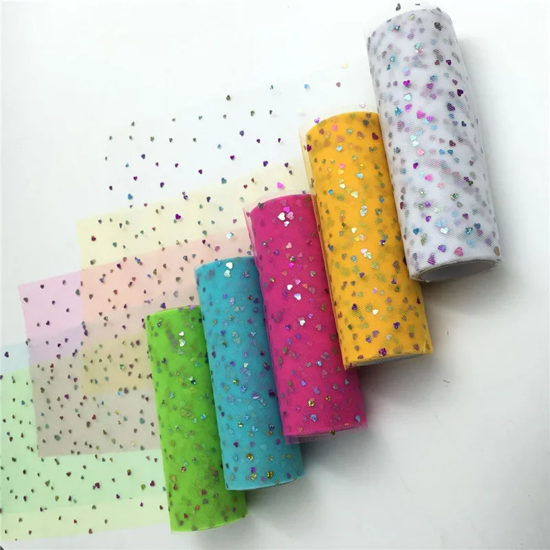 웨딩 장식 조각 하트 튤 롤 웨딩 장식 결혼 패브릭 반짝이 튤 롤 DIY 공예 생일 파티 용품, 15cm, 10 야드