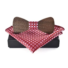 Mantieqingway бизнес деревянная бабочка носовой платок Набор для мужской свадьбы деревянный галстук бабочка носовой платок из полиэстера подарок