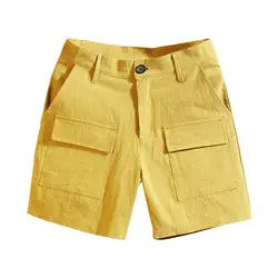 Мужские летние модные однотонные многоцветные комбинезоны с карманами стиль сафари прямые кнопки летают удобные пляжные желтые короткие