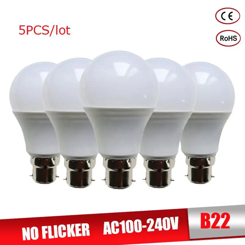 5pcs Wholesale Led lamp SMD 2835 3W 6W 9W 12W 15W 18W 21W LED Bulbs 110V 220V 230V 240V LED B22 Cold White Warm White LED lights