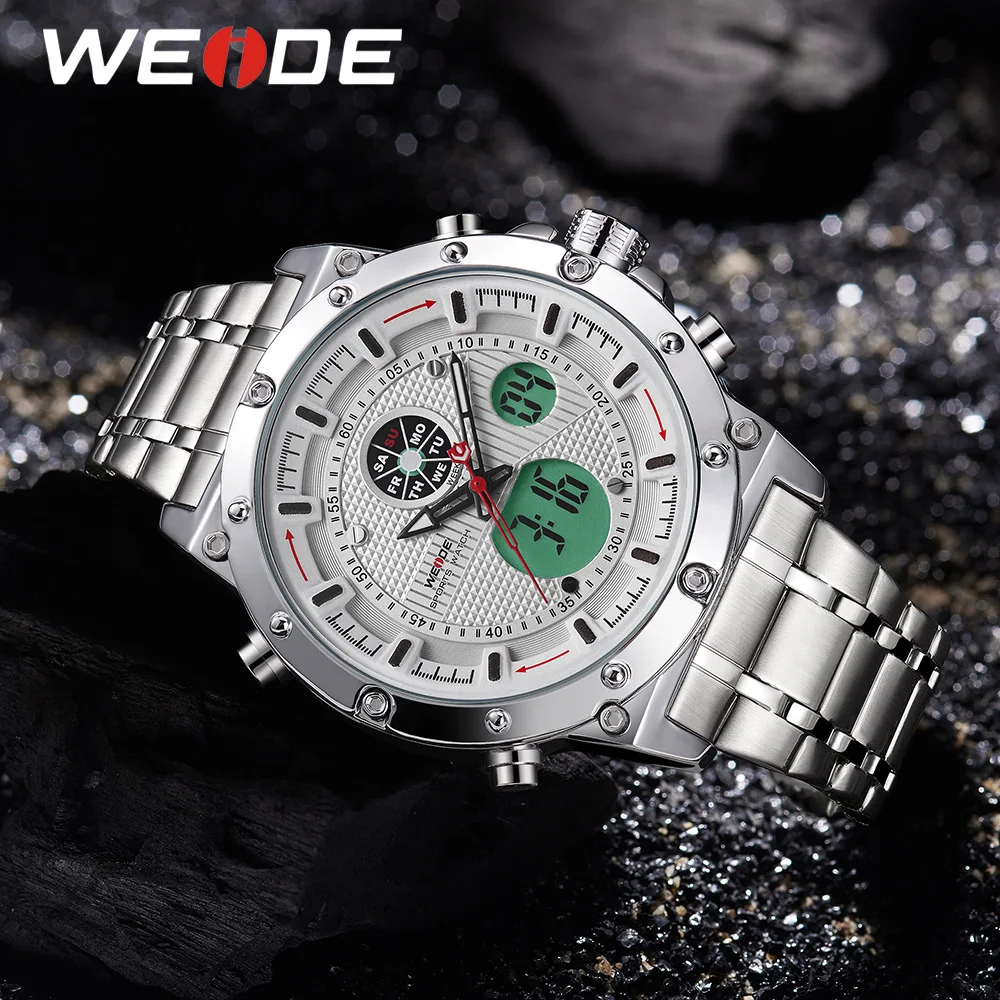 WEIDE Sports Luxury Brand Military Army Stylish Quartz Analog Digital Stainless Steel Strap Wrist Watches Hour Relogio Masculino