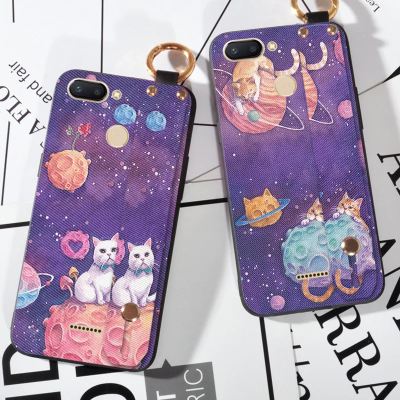 

Cartoon Starry Sky Stand Cases For Xiaomi Redmi Note 5 Pro / S2 Wrist Strap Ring Cover Capa For Redmi Note 6 7 Pro Holder Case