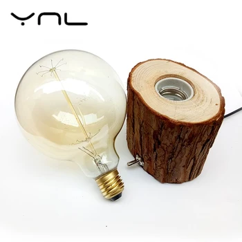 

YNL Edison bulb Incandescent lamp E27 Table Lamp Bedside Cafe Night Light Retro Vintage Diamond Solid Wood Lampholder EU/US Plug