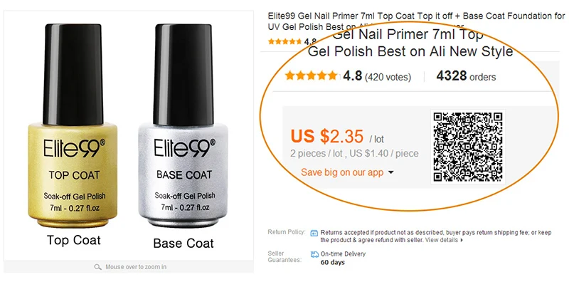 Elite99 Gel Nail Primer 7ml Top Coat Top it off Base Coat