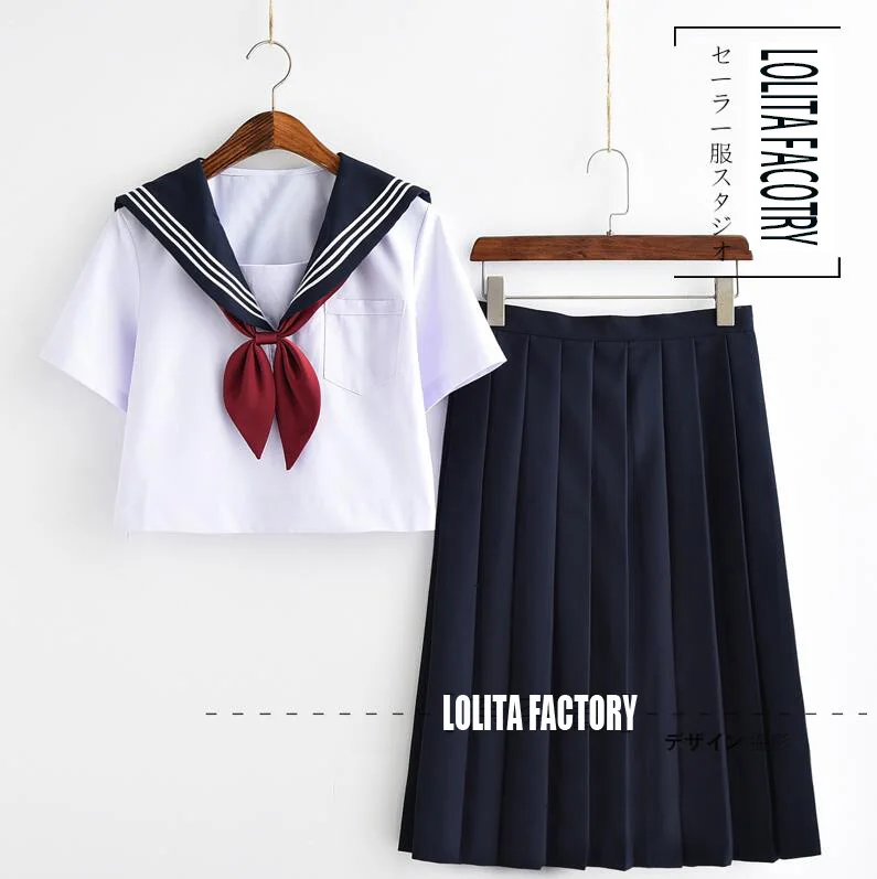 Белый 2 линии JK форма ортодоксальная японская Матросская одежда с длинными и короткими рукавами Студенческая школьная форма комплект в школьном стиле JK009