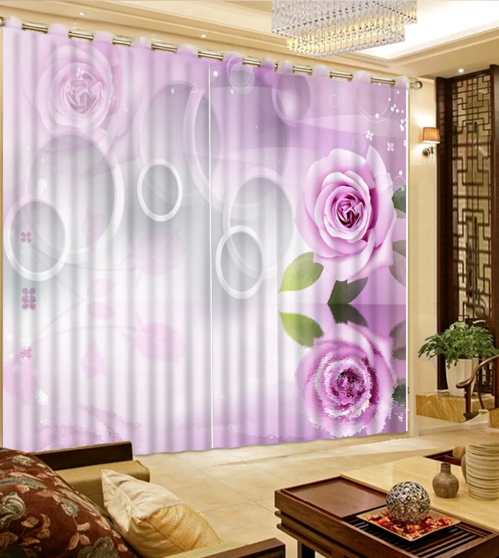 

Photo Customize size purple flower custom curtains window room decor home decoration for bedroom