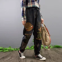 Весенние женские джинсы в стиле ретро, свободные джинсовые штаны с эластичным поясом и карманами, новые женские смешанные повседневные джинсовые брюки