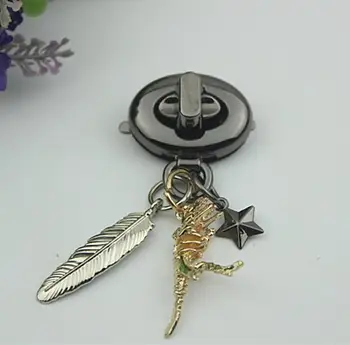 

(10 PCS/lot) black leaf pendant dinosaurs die casting twist lock bags handbags hardware metal accessories