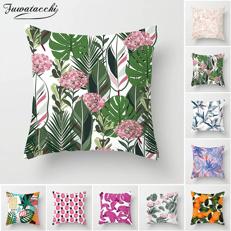 

Fuwatacchi Tropical Print Floral Fruit Cushion Cover Pineapple Orange Banana Plant Pillowcase Car Home Decor Pillows Cover