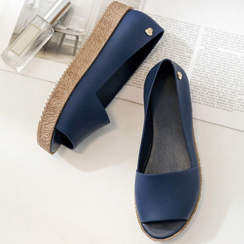 

Womens Peep Toe PU Flat Jelly Shoes Simple Slip-On Platform Shoes Female Casual Shallow Fingerless 2019 Fashion Footwear