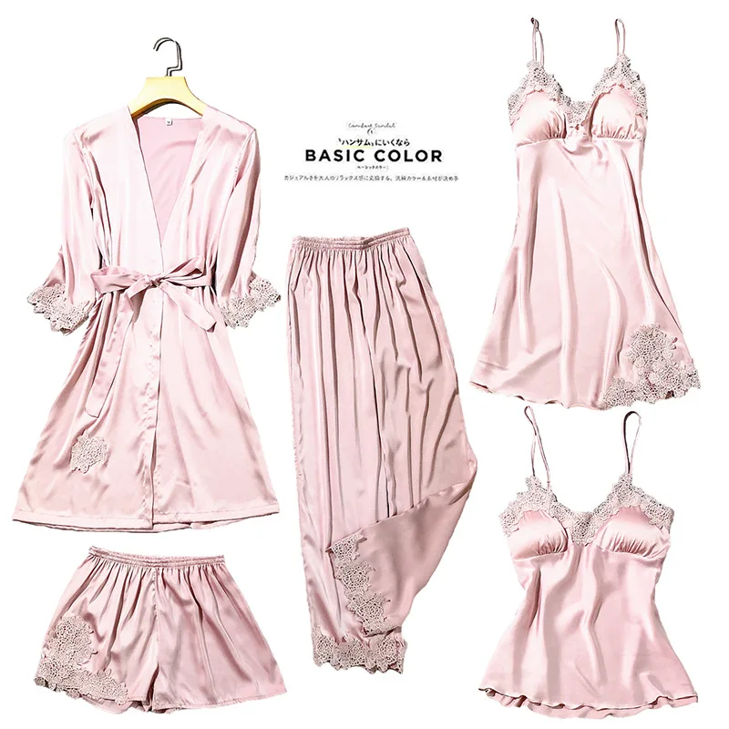 Для женщин Пижама; костюм для сна льда шелковая ночная рубашка для женские одеяния Для женщин Пижама 5 шт./компл. пижамы - Цвет: Style  6