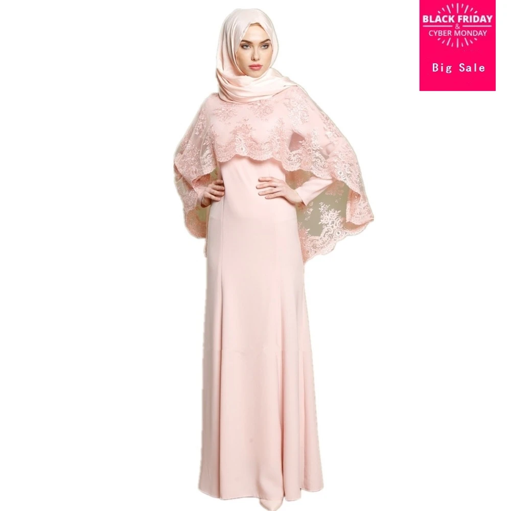 

Adult Muslim female Arab lace abaya with shawl fashion dubai islamic was thin dress wj1151 prayer service clothing good quality