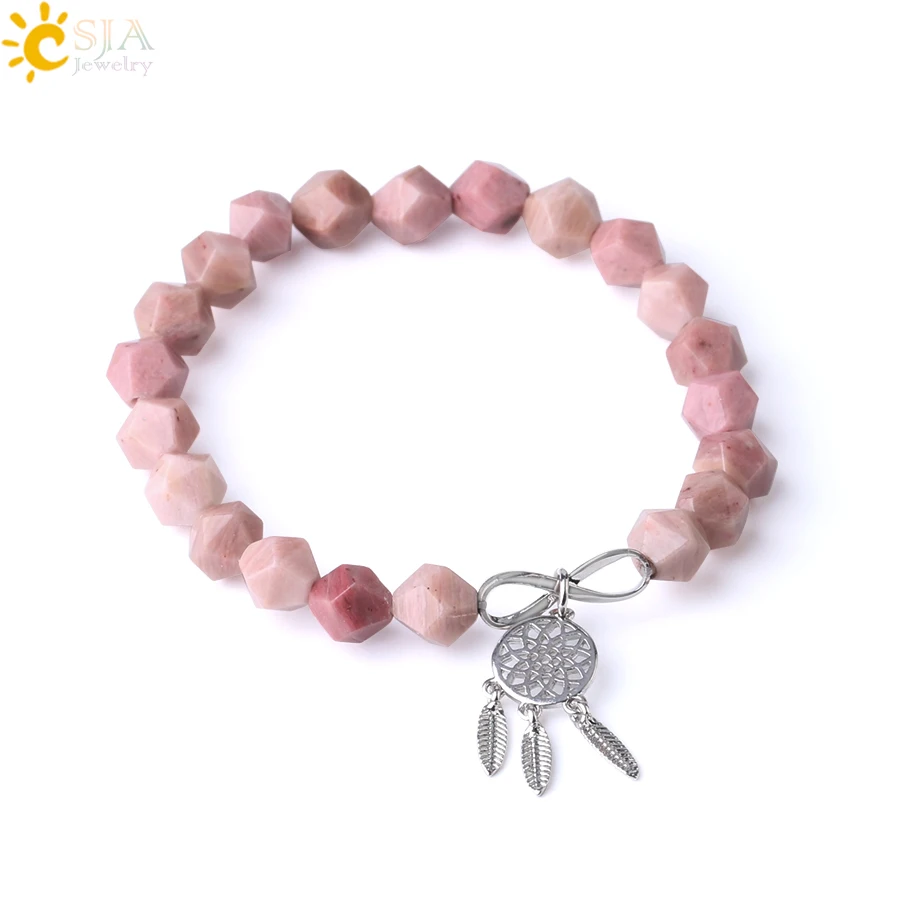 

CSJA Natural Stone Charms Bracelet Multi Faceted Beads Infinite Dream Catcher Bracelets Healing Quartz Crystal Women Bangle F954