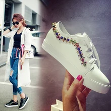 Women’s Platform Flats Genuine Leather Lace-up Leisure Espadrilles Shoes for Women Designer Rhinestone Comfort Female Footwear