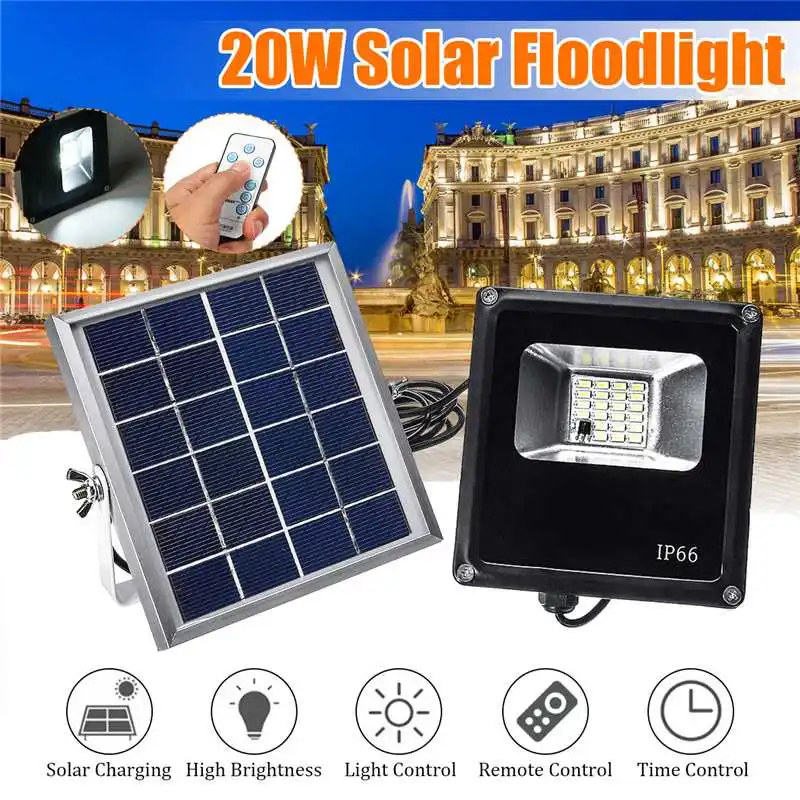 

Solar Floodlights Solar Lamp 20W Remote Control + Timer + Lighting Control Waterproof Outdoor Lighting LED Spotlight Garden Lamp