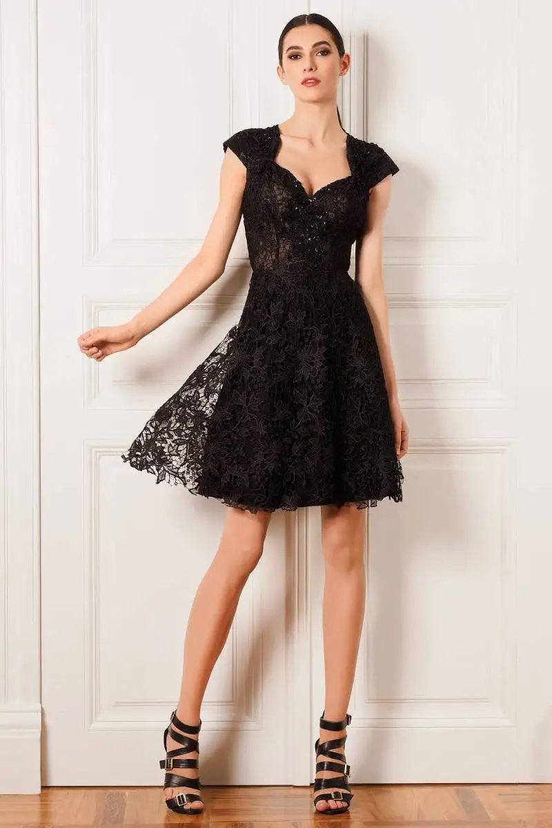 2016 Black Cap Sleeve Sweetheart font b Cocktail b font font b Dresses b font Lace