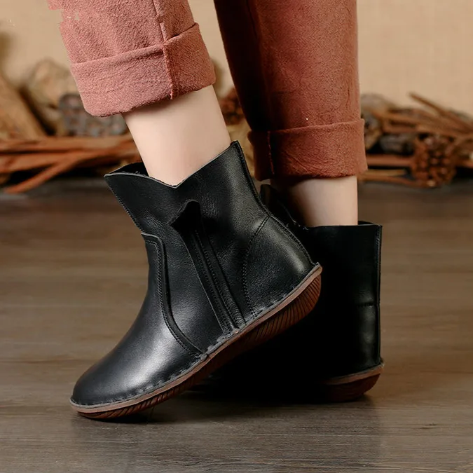 Careaymade/сезон осень-зима; ботинки ручной работы; Верхний слой из натуральной кожи; кожаная обувь в стиле ретро; стильные ботильоны для девочек - Цвет: Black