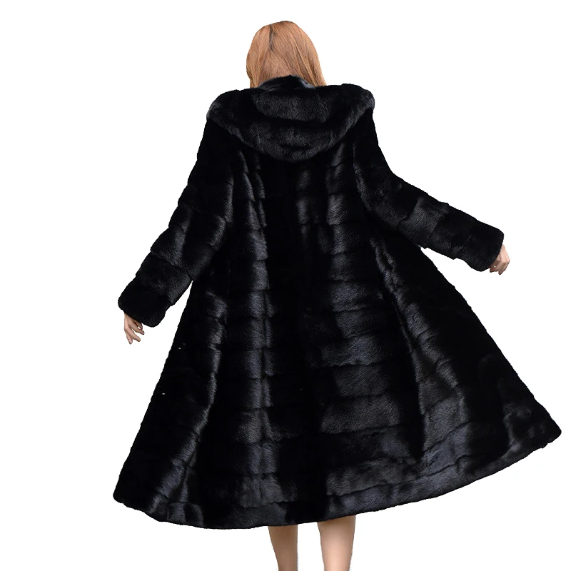 

Fur Coat Women Autumn Winter Faux Mink fur Coats Fashion Hooded Long Outerwear Female Plus size S-6XL Thicken Black Fur Jacket