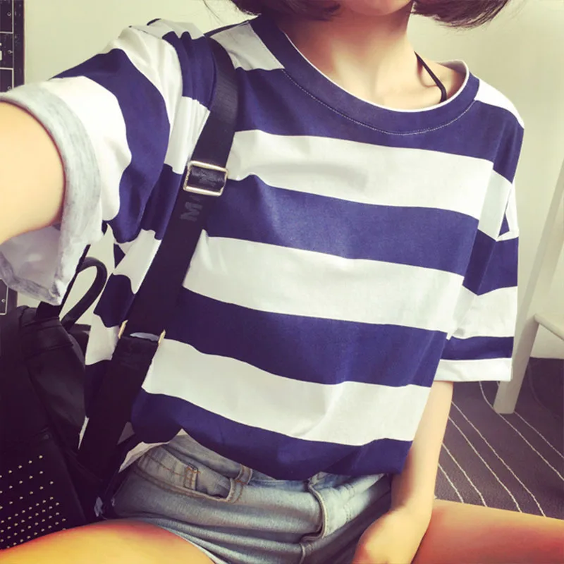 2018 nuevas camisetas de mujer Casual de manga larga a rayas de manga corta Camiseta de mujer camisetas de verano para mujer Tops camisetas mujer 2018 nuevas camisetas de mujer Casual de manga larga a rayas de manga corta Camiseta de mujer camisetas de verano para mujer Tops camisetas mujer