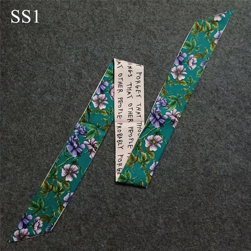 Листья цветочный принт сумка шарф роскошный бренд Тощий шелковый шарф для Женский платок на голову длинная ручка для сумки шарфы обертывания