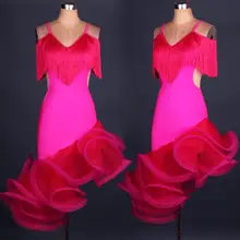 Женские красные костюмы для латинских танцев для взрослых, сексуальные костюмы из спандекса с кисточками, без рукавов, платье для латинских танцев, Женский конкурс латиноамериканских танцев, платья