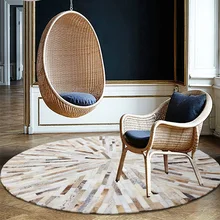 Роскошный круглый ковер в полоску из воловьей кожи, круглый коврик в стиле пэчворк из натуральной коровьей кожи для гостиной и спальни