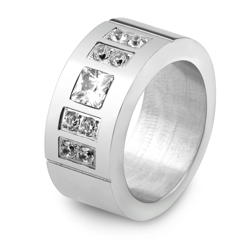 

9mm Wide 316L Stainl.steel CZ Zircon Channel Setting wedding ring for women