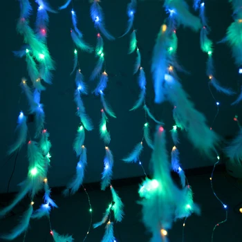 

3 Color LED Window Curtain Light with Remote and Feathers LED Fairy Twinkle String Lights for Girl Room Decoration