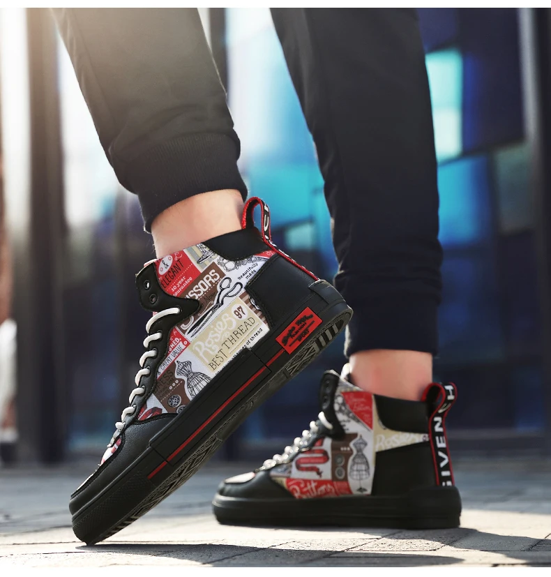 Обувь для скейтбординга для мужчин; модная обувь в стиле хип-хоп; высокие кроссовки с принтом; парусиновая обувь на заказ; Zapatillas; скейтборд; Hombre