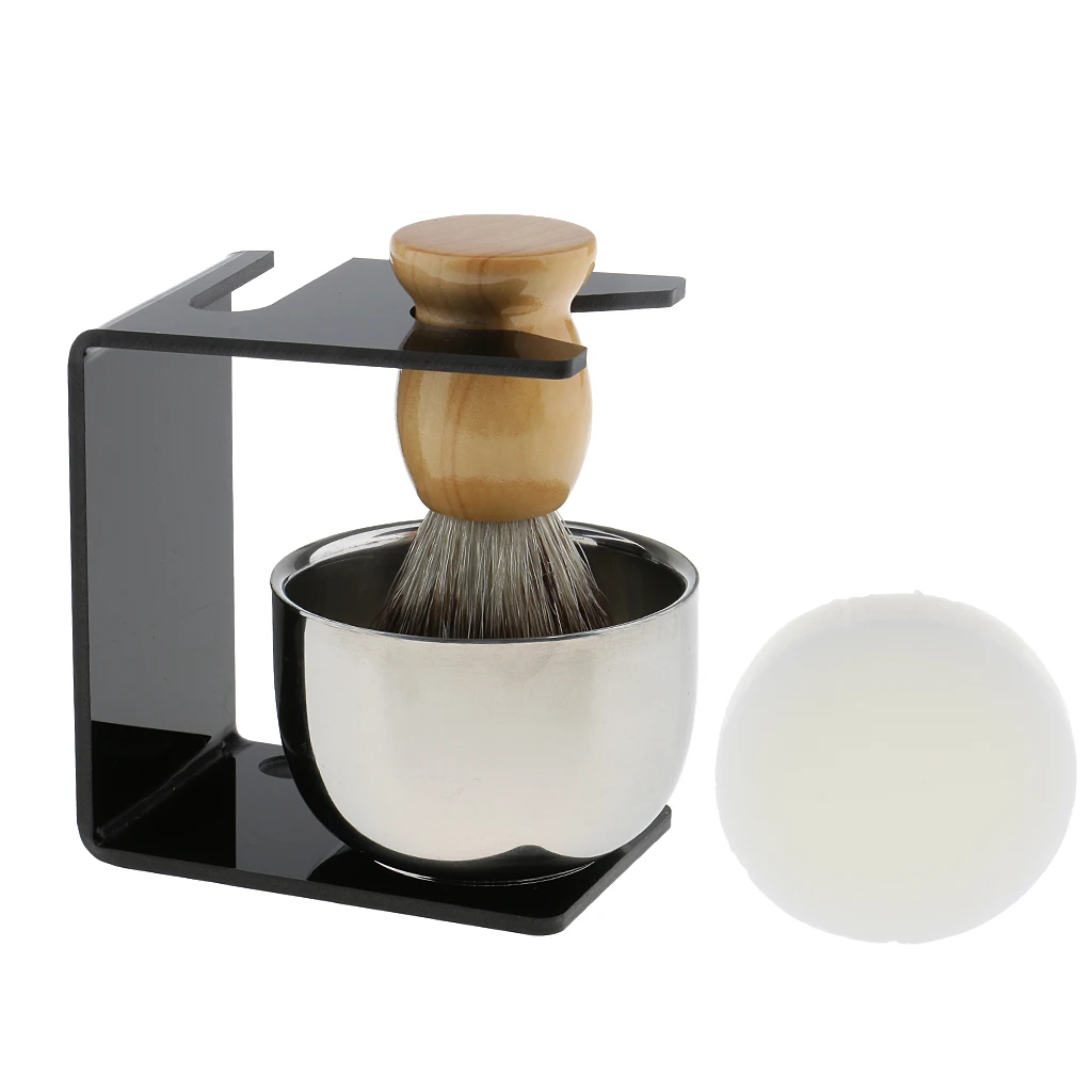 4 In 1 Men Barber Shaving Travel Kit Straight Shave Brush Stand Bowl Shaving Soap Set