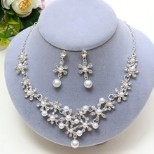Искусственный жемчуг, Свадебные Ювелирные наборы для женщин, позолота, серебро, стразы, ожерелье, серьги, наборы, свадебные ювелирные изделия