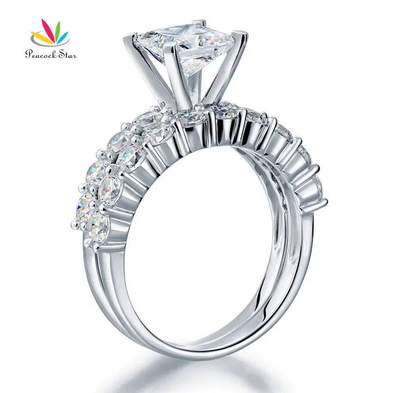 

Peacock Star Solid 925 Sterling Silver Engagement Ring Set Wedding Jewelry Created Diamante CFR8135