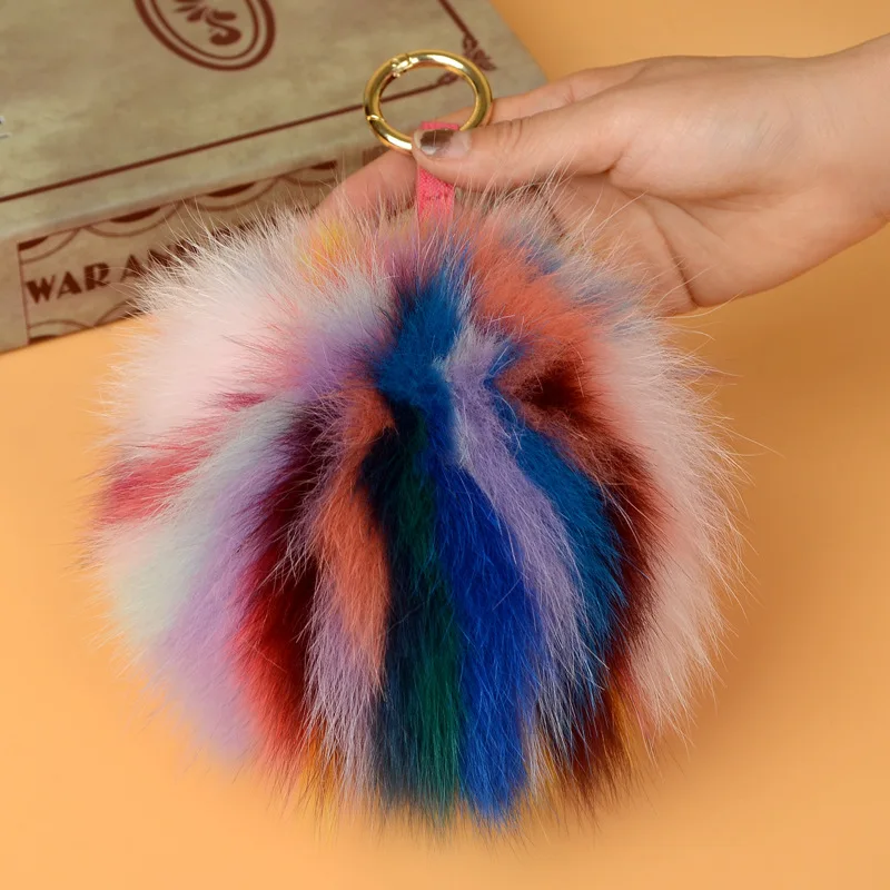 

Ms.MinShu Brand Fur Pompom Charm 15cm Natural Fox Fur Ball Keychains Genuine Fox Fur Bag Charm Big Fluffy Pompom Fur Charm