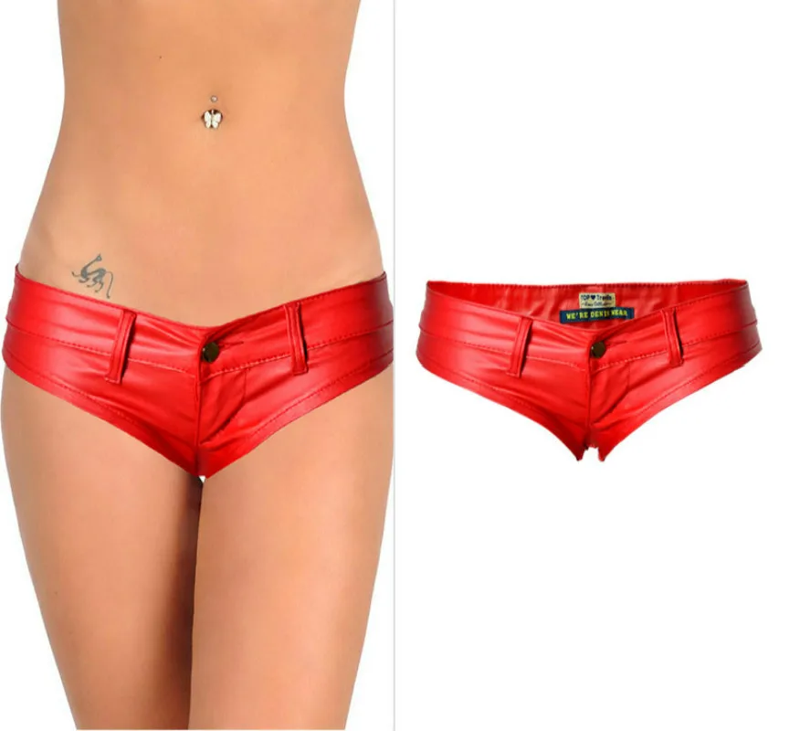 

2019 New Sexy Red PU Shorts Women Low Waist Nightclub Coated Hot Shorts Femme England Style Party Girl Push Up Pole Dance denim